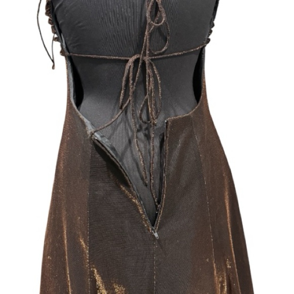 Vintage Y2K Jump Apparel Metallic Bronze Corset Gown Fairycore Gothic Prom Dress - Picture 13 of 16